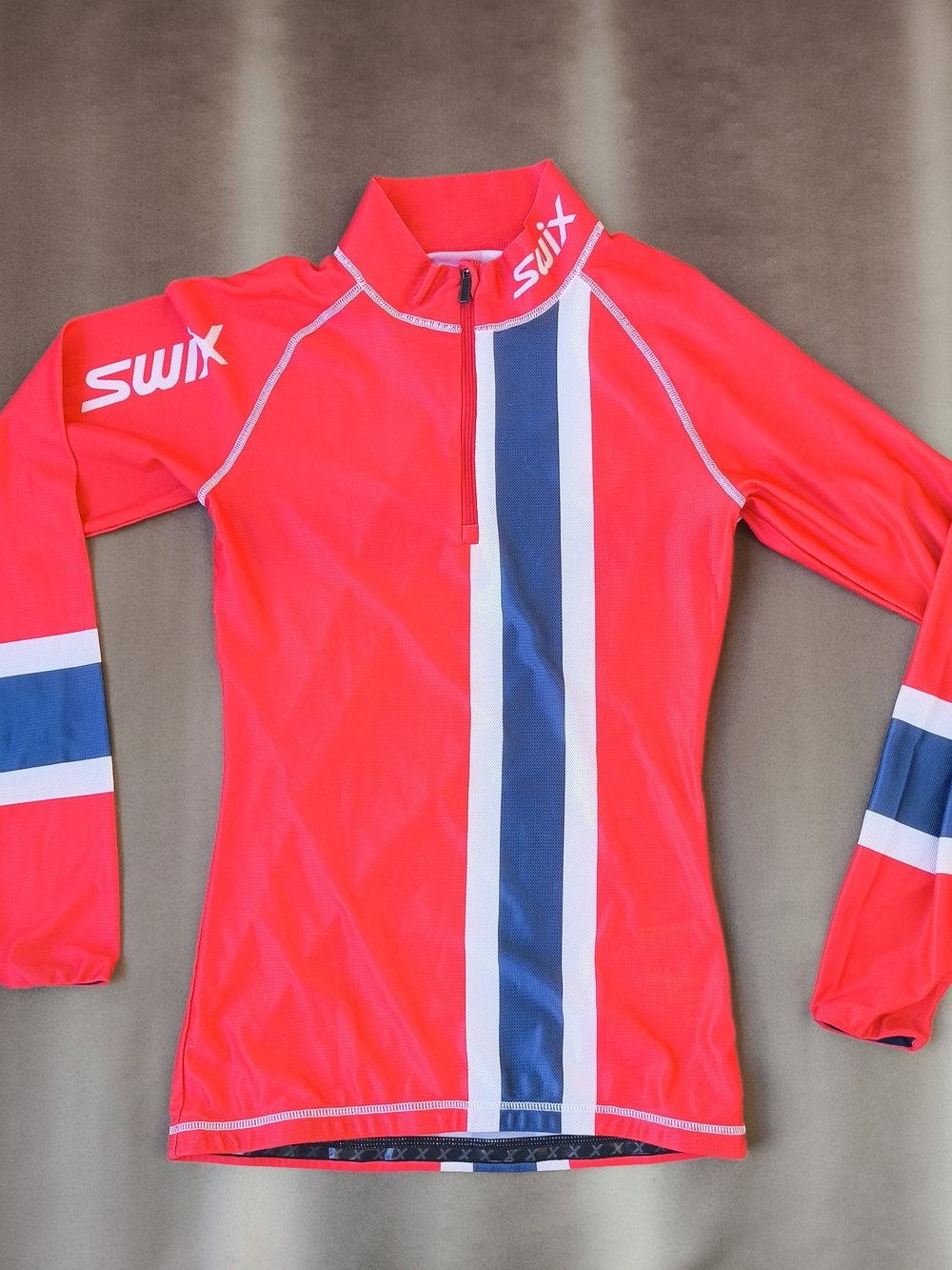 Swix Norway Flag Half Zip Baselayer Top Red & Blue Women Size XS EUC
